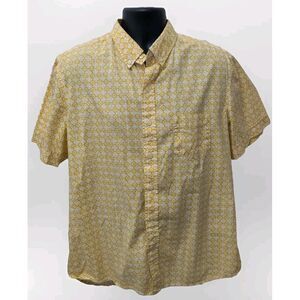 Kennington Shirt Mens Size XL Yellow‎ Geometric Casual Button Up Short Sleeve